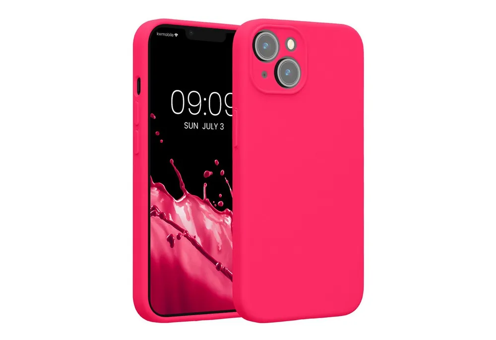 kwmobile Smartphone-Hülle Handyhülle für Apple iPhone 14 Hülle, Hülle Silikon gummiert - Handyhülle - Handy Case in Neon Pink