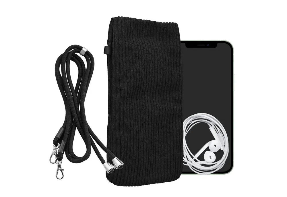 kwmobile Smartphone-Hülle Handytasche für Smartphones XL - 6,7/6,8" Handy Tasche, Cord Handy Hülle Schwarz mit Kordel - Handy Tasche