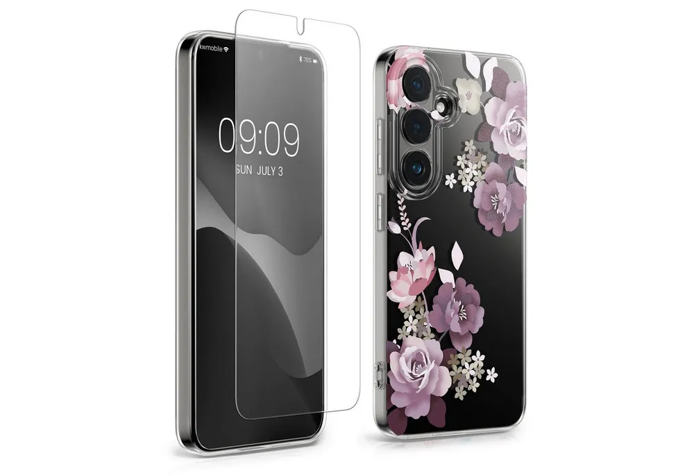 kwmobile Smartphone-Hülle Hülle für Samsung Galaxy S26 Handyhülle - Silikon, Case mit Schutzfolie Blumenblüten und Rosen Design