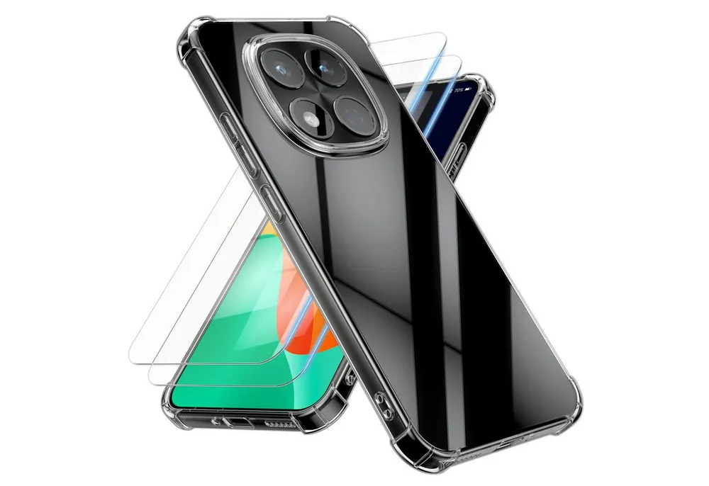 kwmobile Smartphone-Hülle Hülle für Xiaomi Redmi Note 15 Pro 5G Case, Handyhülle mit 2x Glas Schutz Folie - Cover Handyhülle