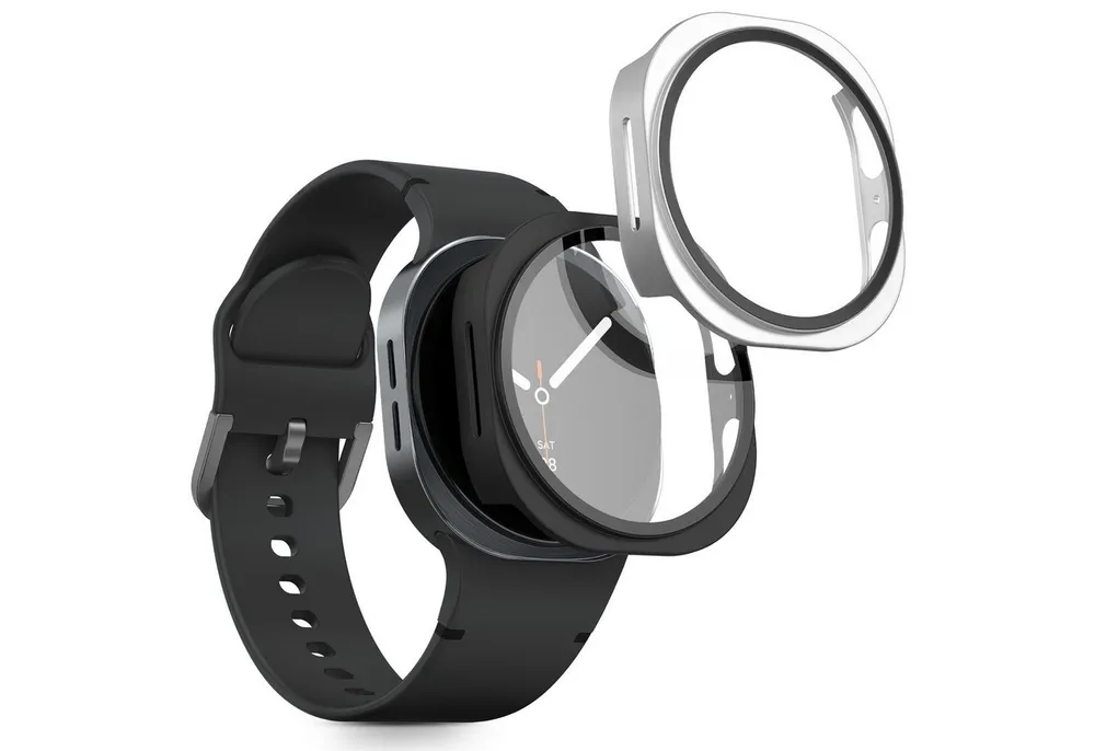 kwmobile Smartwatch-Hülle 2x Glas Hülle für Samsung Galaxy Watch 8 (44mm), Schutzhülle Fullbody Fitnesstracker Case Set aus Glas