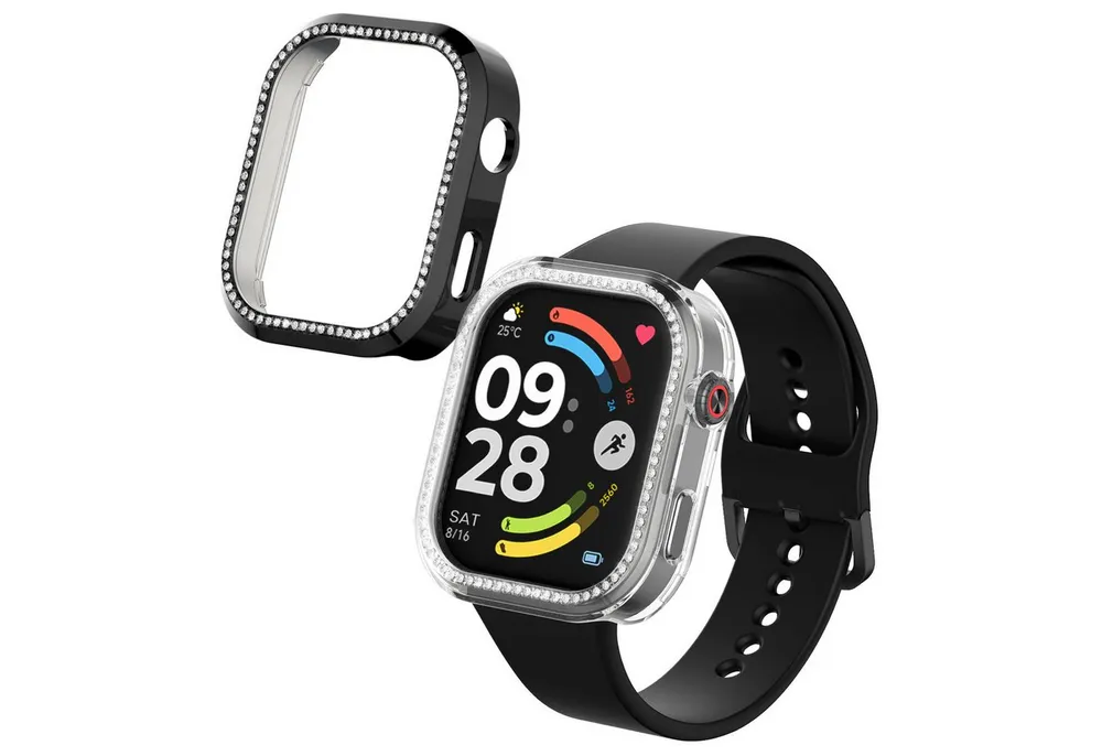 kwmobile Smartwatch-Hülle 2x Kunststoff Hülle für Xiaomi Redmi Watch 6, Schutzrahmen - Glitzer Schutzhülle in Schwarz Transparent