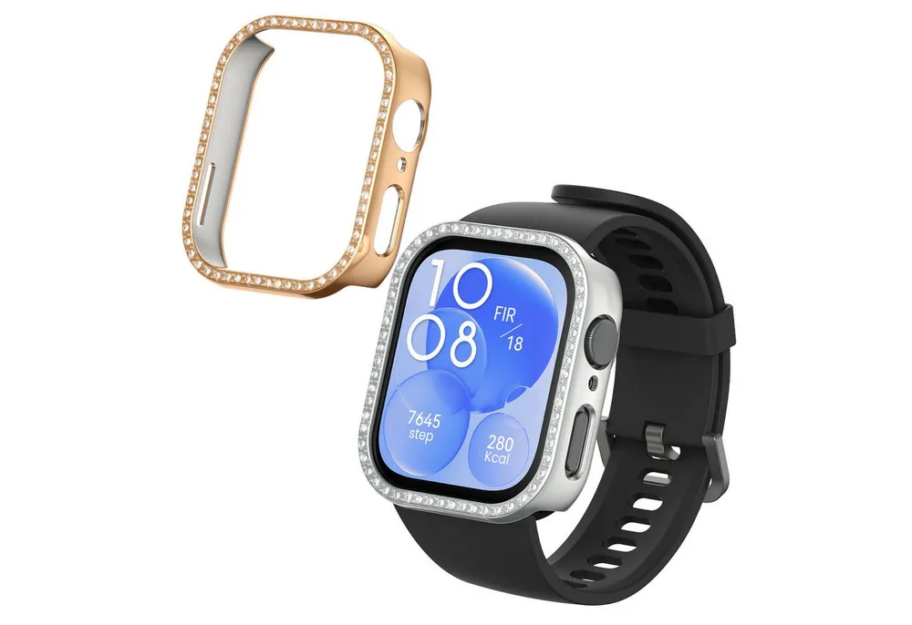 kwmobile Smartwatch-Hülle 2x Kunststoff Hülle für Huawei Watch Fit 3, Schutzrahmen - Glitzer Schutzhülle in Silber Rosegold