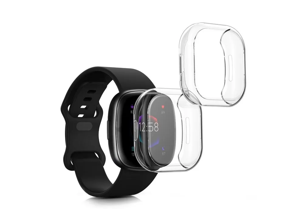 kwmobile Smartwatch-Hülle 2x Silikon Hülle für Fitbit Versa 4 / Sense 2, Schutzhülle Fullbody Display Cover Set aus Silikon