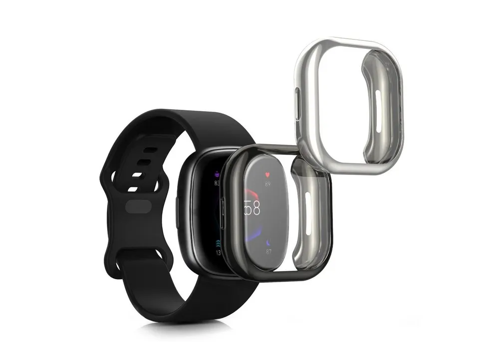 kwmobile Smartwatch-Hülle 2x Silikon Hülle für Fitbit Versa 4 / Sense 2, Schutzhülle Fullbody Display Cover Set aus Silikon