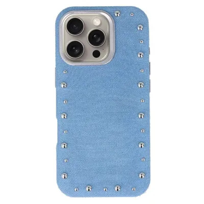 Smartphone-Hülle Denim Magbattery Denim-Look Metall-Details für iPhone 16 Pro Max