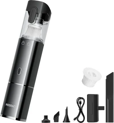 LA CUTE Akku-Handstaubsauger Akku Handstaubsauger Tierhaare Auto Mini Sauger Filter USB 4in1, 120 W, Abnehmbarer, transparenter Staubbehälter mit Drehverschluss zur einfachen Entleerung, Kabellos, leicht, 4-in-1 Funktion, 13000Pa Saugleistung, USB-C
