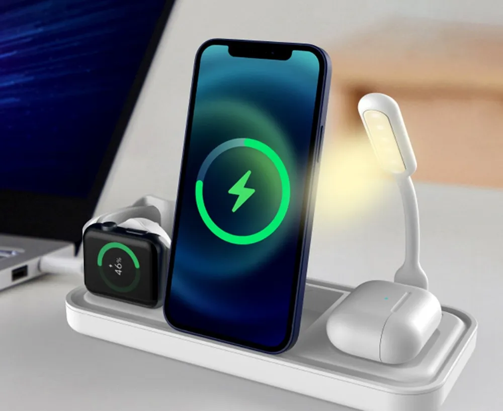 LA CUTE Faltbare 3-in-1 Wireless Charging Station mit LED-Lampe und Ventilator Wireless Charger (2000,00 mA, Kompaktes 3-in-1 Set: Wireless Charger, USB-C Kabel, Bedienungsanleitung, 3-in-1 Wireless Charging Station, USB-C Kabel, Bedienungsanleitung, Wireless Charger, faltbar, verstellbar, mit LED-Lampe und Ventilator)