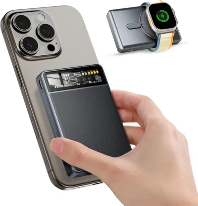 LA CUTE Powerbank mit Schnellladefunktion Mag Safe Magnetische 10000mAh Powerbank Magnetische kabellose Powerbank mit Schnellladefunktion 10000 mAh (5V / 9V / 12V V), Magnetische 10000mAh Powerbank mit LED Display & Ständer