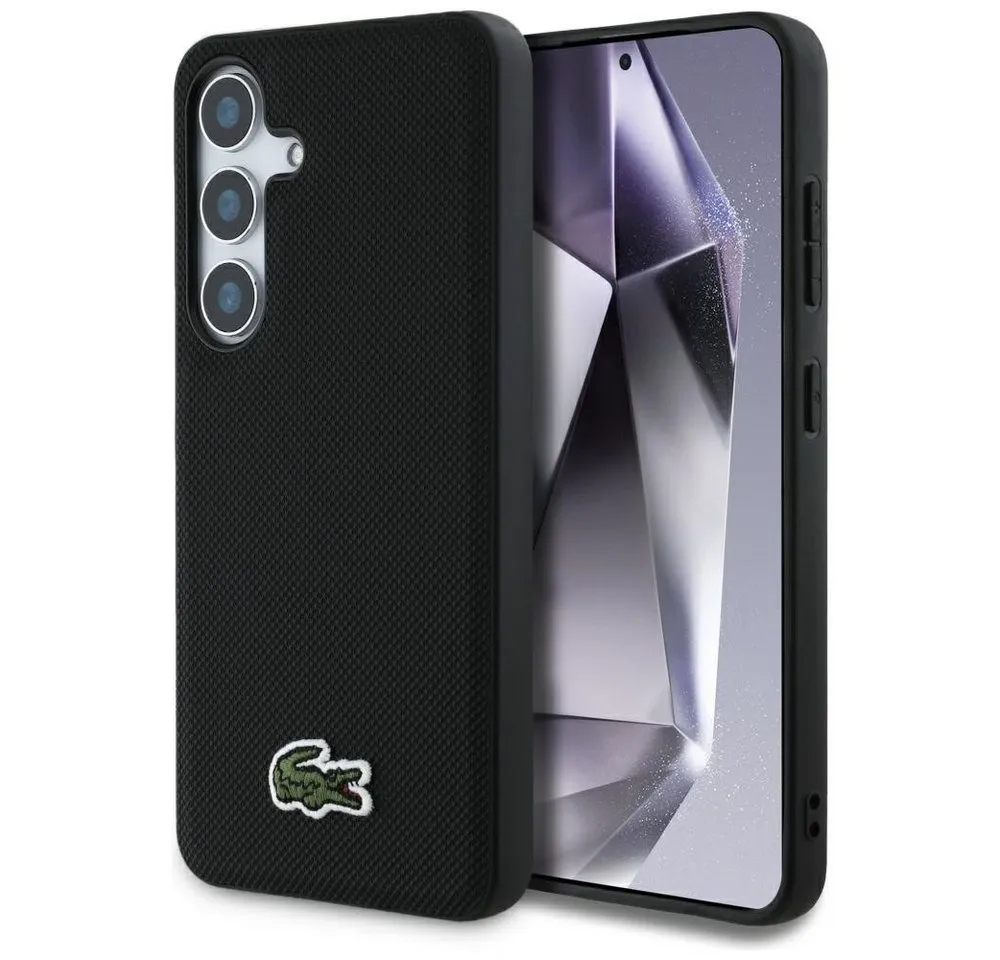 Lacoste Handyhülle Galaxy S25 Petit Pique schwarz MagSafe Logo Krokodil 6,2 Zoll, Kantenschutz