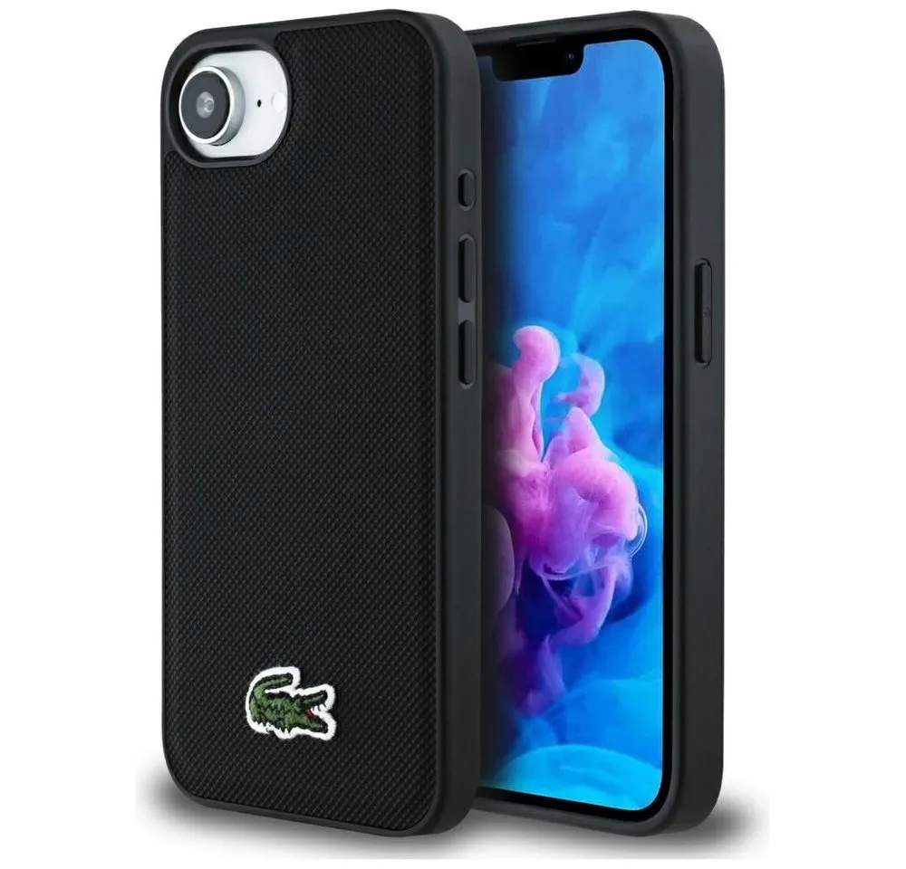 Lacoste Handyhülle iPhone 16e Petit Piquet schwarz MagSafe Logo Krokodil 6,1 Zoll, Kantenschutz