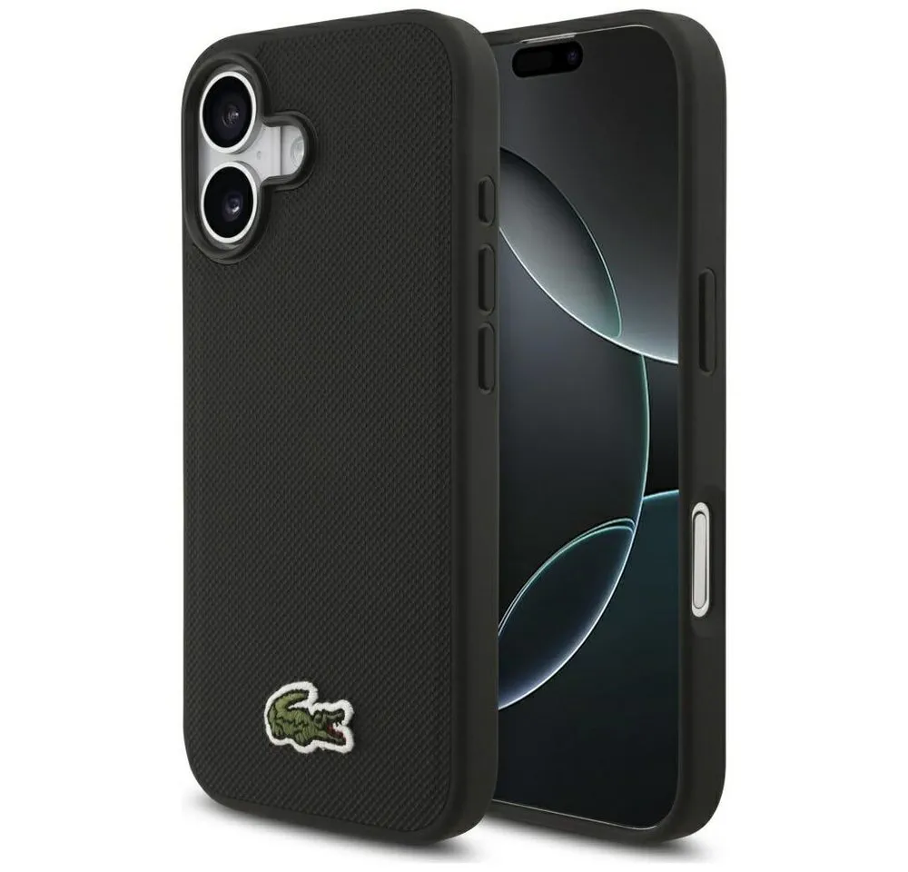 Lacoste Handyhülle iPhone 17 Iconic Petit Pique schwarz Logo Magsafe 6,3 Zoll, Kantenschutz
