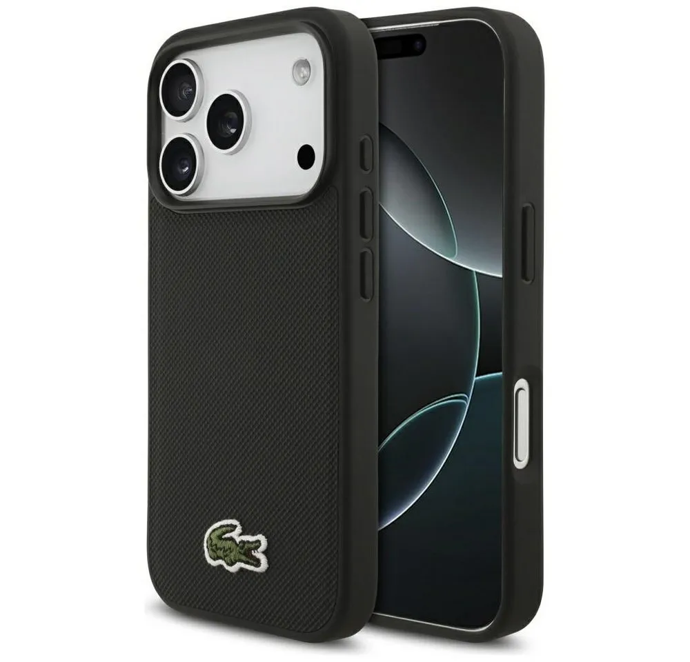 Lacoste Handyhülle iPhone 17 Pro Iconic Petit Pique schwarz Logo Krokodil Magsafe 6,3 Zoll, Kantenschutz