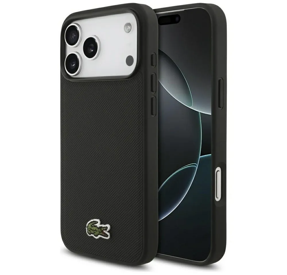 Lacoste Handyhülle iPhone 17 Pro Max Iconic Petit Pique schwarz Logo Krokodil Magsafe 6,9 Zoll, Kantenschutz