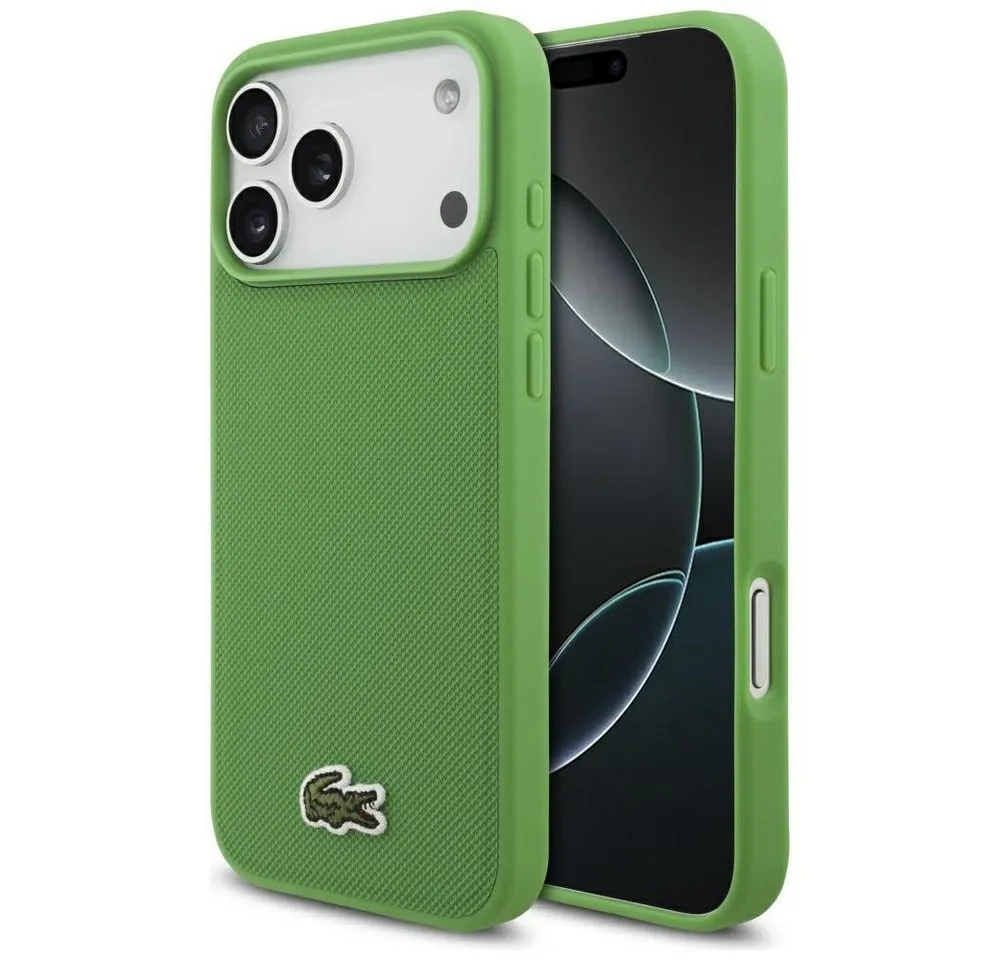 Lacoste Handyhülle iPhone 17 Pro Max Iconic Petit Pique grün Logo Krokodil Magsafe 6,9 Zoll, Kantenschutz