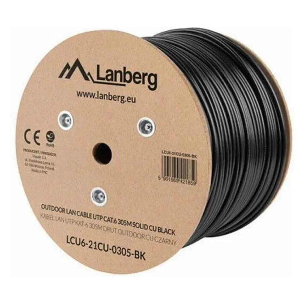 Lanberg Outdoor Netzwerkkabelrolle RJ45 Cat.6 UTP Rigid CU 305m Schwarz