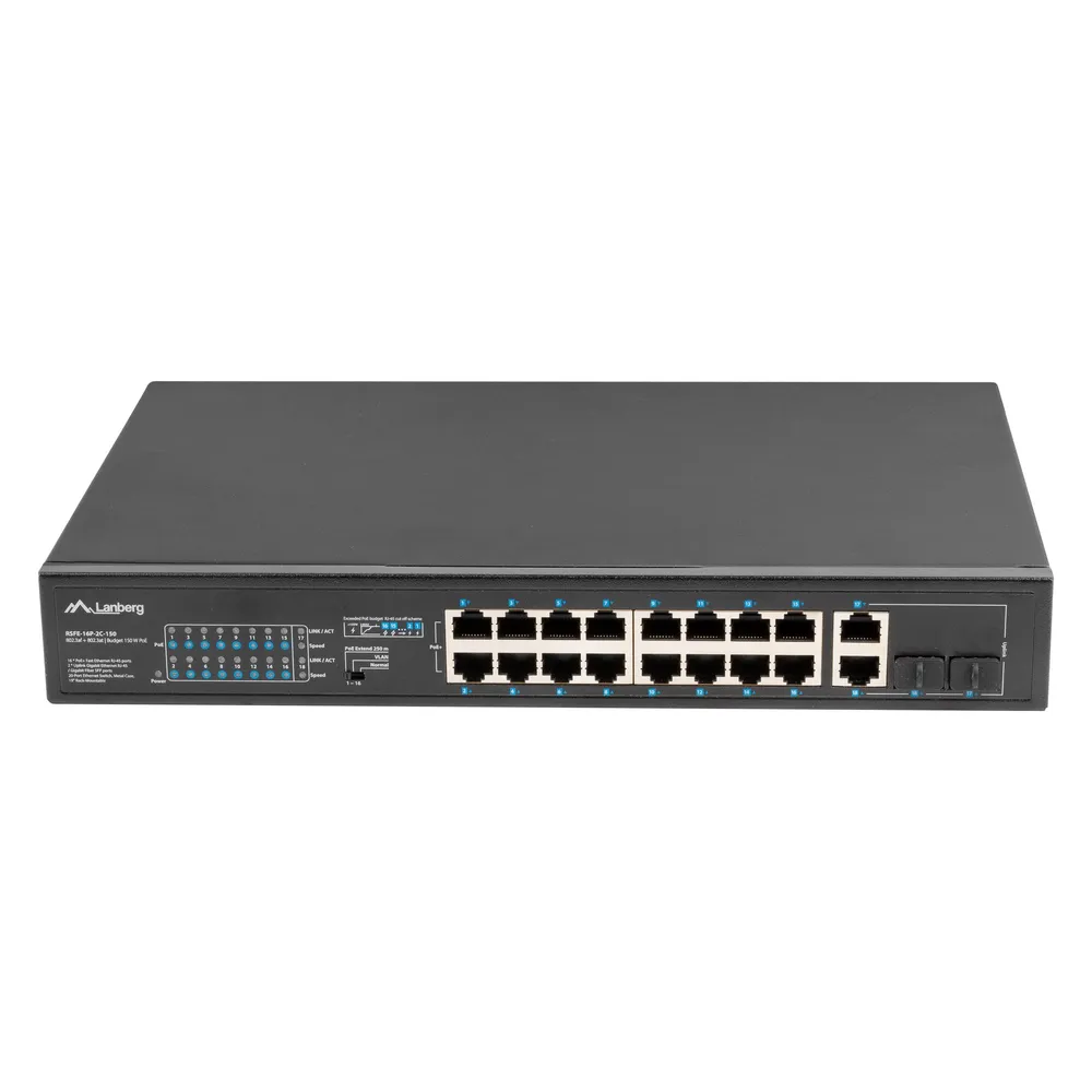 Netzwerkswitch Lanberg RSFE-16P-2C-150 unmanaged Gigabit PoE Rackmount 1U Netzwerkswitch Lanberg RSFE-16P-2C-150 unmanaged Gigabit PoE Rackmount 1U