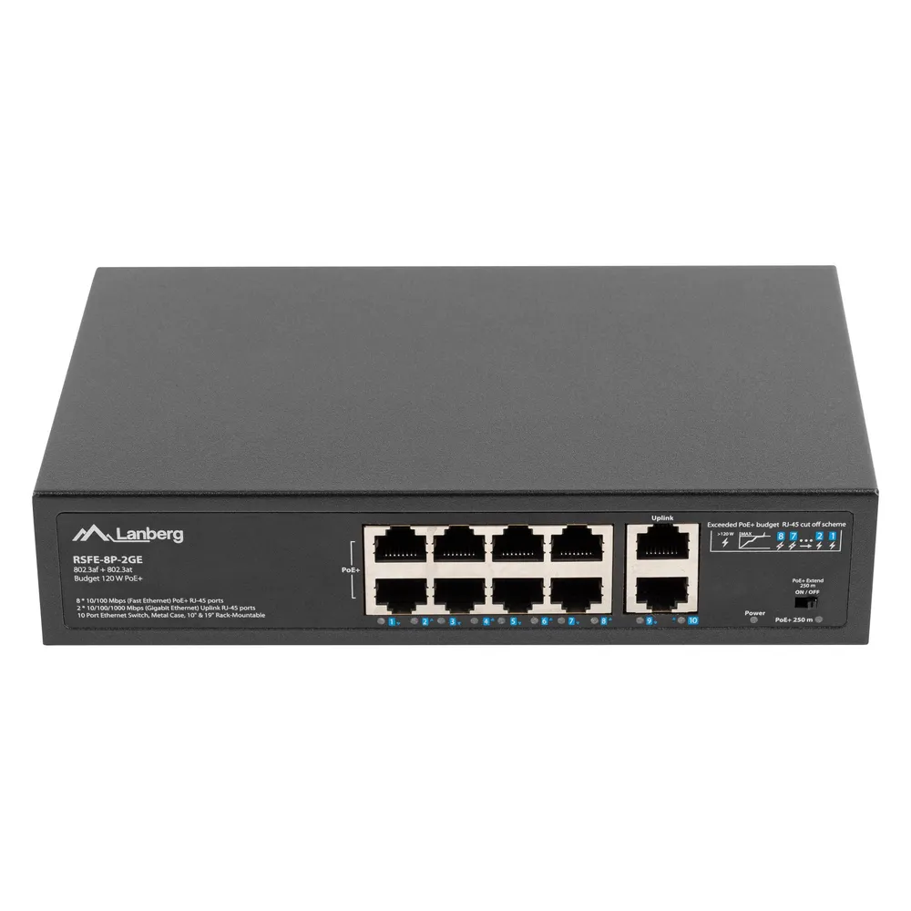 LANBERG RSFE-8P-2GE-120 unmanaged Gigabit Ethernet PoE Switch Rack 1U