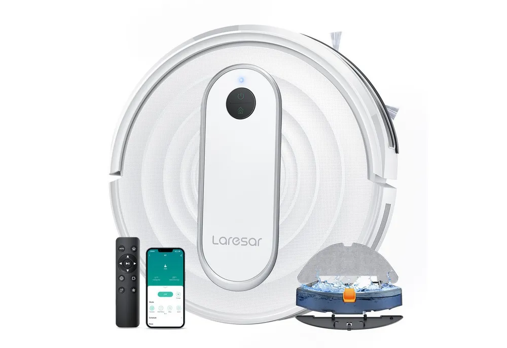 Laresar Saugroboter mit Wischfunktion 8000 Pa, 3-in-1 Reinigung, Teppich-Booster, 120 Min, 45 W, HEPA-Filter, 3 Modi, Fernbedienung, App- und Sprachsteuerung