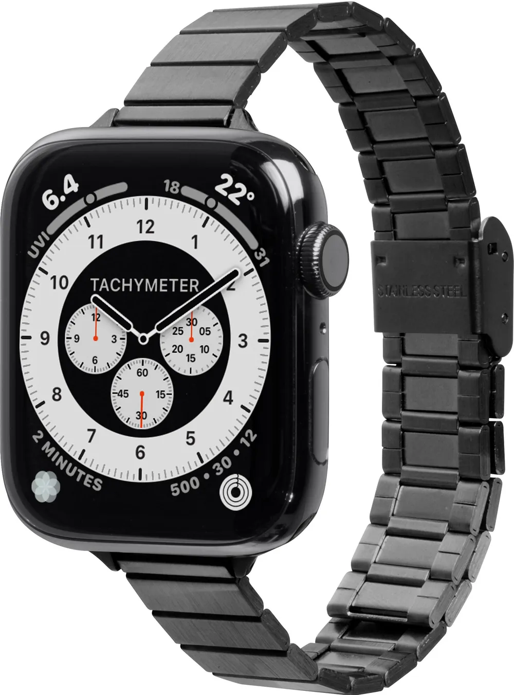 LAUT Links Petite Gliederarmband aus Edelstahl, Schwarz, 44mm, 45mm, 42mm (Series 1/2/3), 49mm, 46mm