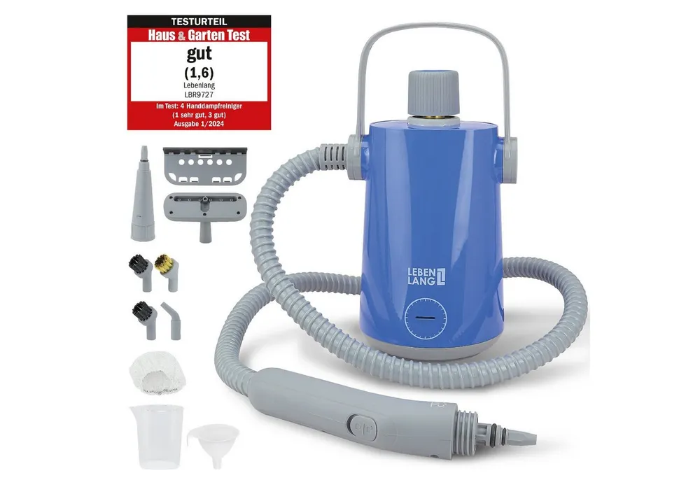 Lebenlang Dampfreiniger Handgerät Steam Cleaner Dampfreiniger, 1000,00 W, Kraftvolle 1000W Leistung I Großer 300ml Tank I Inkl. 10x Zubehör