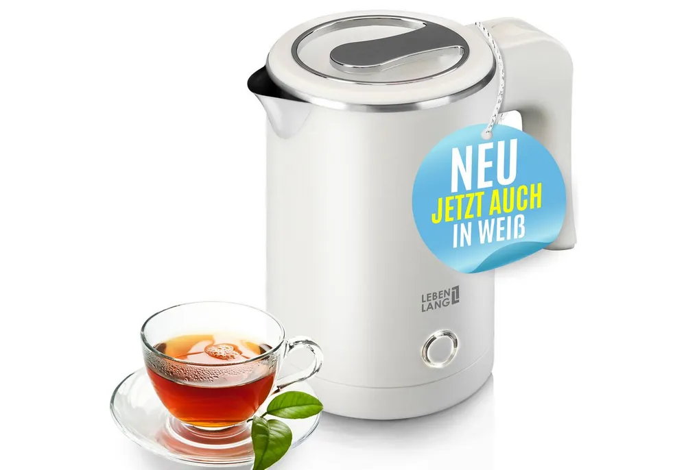 Lebenlang Reise-Wasserkocher Klein & Handlich, Ideal für die Reise, In Schwarz & Weiß, 600,00 W, Energieeffizienz I BPA-frei I Tragbares Design I Edelstahlgehäuse