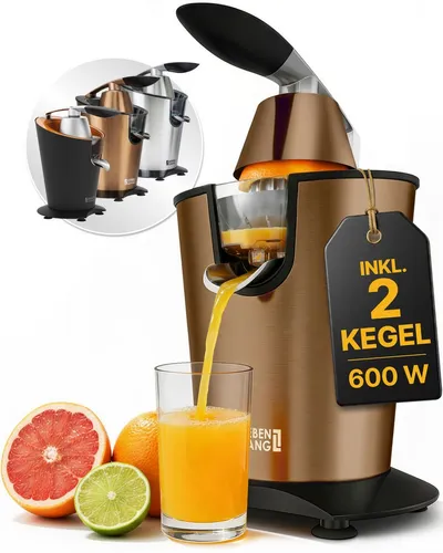 Lebenlang Zitruspresse LEBENLANG Saftpresse elektrisch 600W - Inkl. Edelstahlkegel & BPA-Frei, 600,00 W, Hohe Saftausbeute, Schwarz & Silber