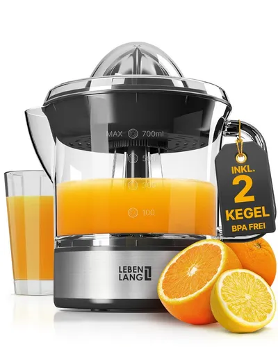 Lebenlang Zitruspresse Saftpresse elektrische Zitronenpresse Orangenpresse, 40,00 W, BPA-freie, zwei Drehrichtungen, spülmaschinenfest, Auto ON/OFF