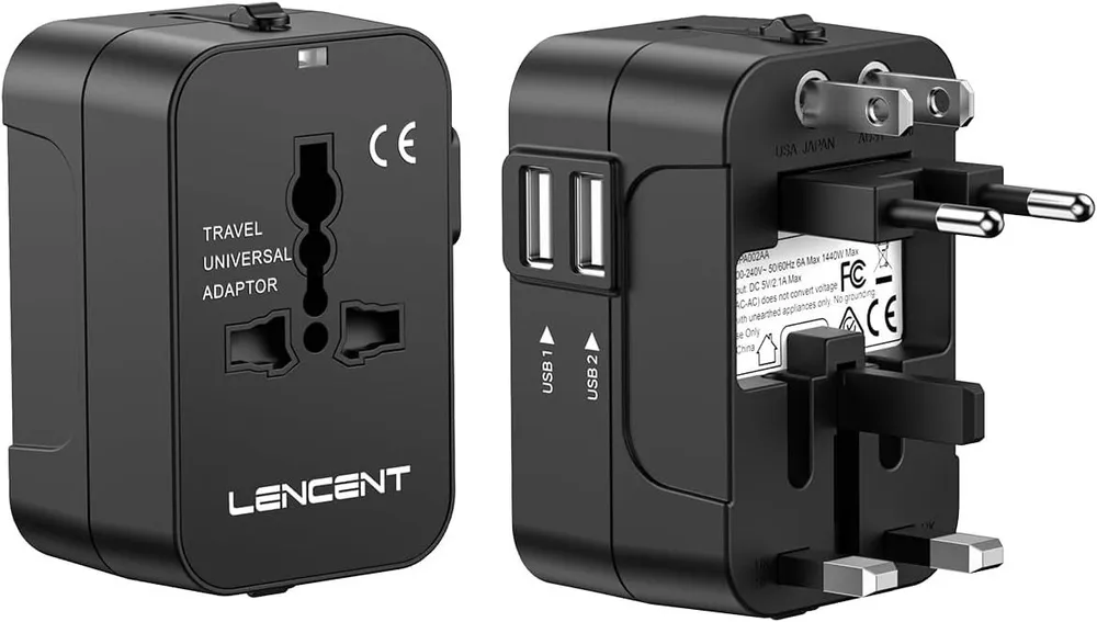 LENCENT Universal Reisestecker für Weltweit 200 Länder - Universalstecker Reiseadapter Standard-USB, USB Typ A zu Stomanschluss bis zu 200 Verschiedenen Ländern, US Plug(Typ A), UK Plug (Typ G), EU Plug (Typ C), AUS Plug (Typ I), USB-Ladestation, Travel Adapter, Reisestecker international, Reiseadapter mit USB-Anschlüssen, All-in-One Reiseadapter, Multifunktionaler Reiseadapter, Kompakter Reiseadapter, Reiseadapter für Smartphone, Reiseadapter mit Überspannungsschutz, Reiseadapter für Geschäftsreisen, Büro, Reise, Urlaub, International, USB Ladegerät, Smartphone Ladegerät, Android Ladegerät, iPhone Ladegerät, Apple Ladegerät, Samsung Ladegerät, USA, Kanada, China, Japan, EU, weltweite Kompatibilität, Handy Ladeadapter mit 2 USB Ports
