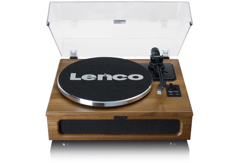 Lenco LS-410WA Plattenspieler (Riemenantrieb, Bluetooth, Bluetooth 5.0, integr. 40W-RMS-Lautsprecher & Audio-Technica, Walnuss)