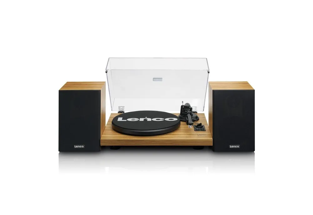 Lenco LS-500OK Plattenspieler (Riemenantrieb, Bluetooth, 60W RMS externe Holzlautsprecher, 33/45 U/min und Bluetooth Streaming)