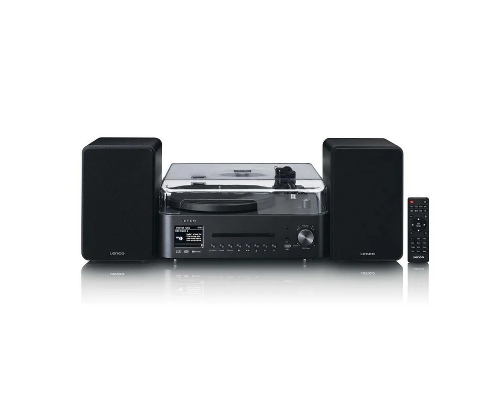Lenco MC-760BK Plattenspieler (Bluetooth®, Internetradio, DAB+, CD, Plattenspieler, Spotify, Lautsprecher, WLAN)