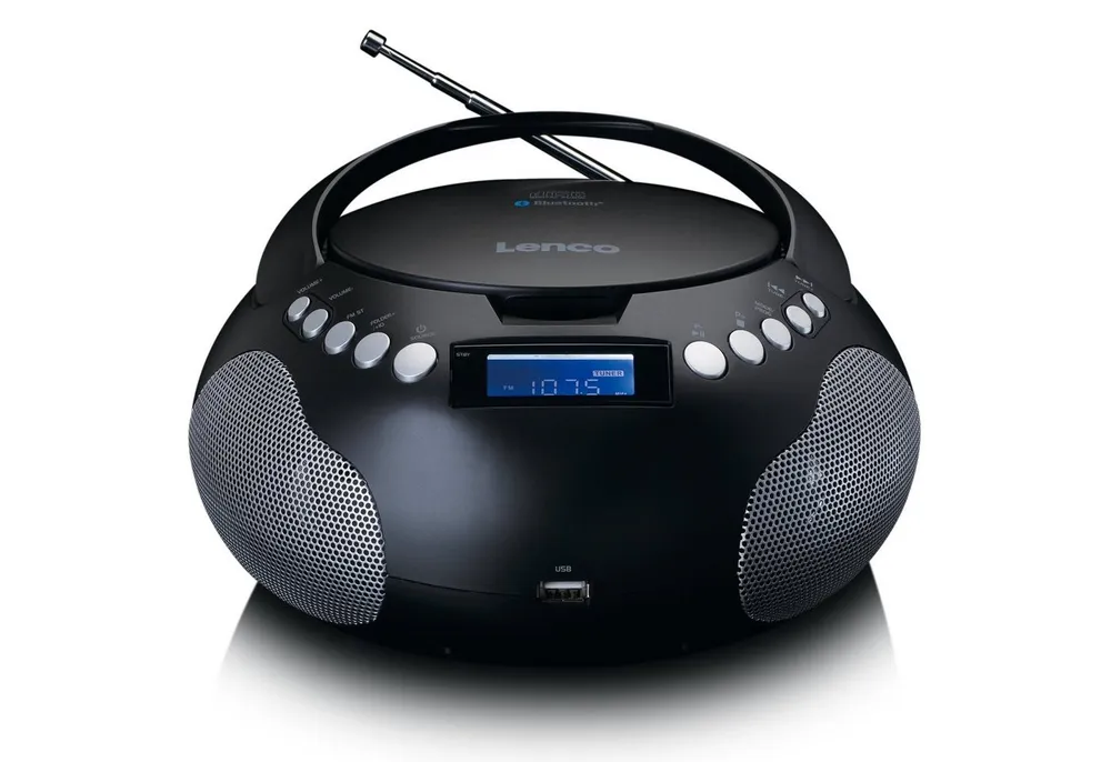 Lenco SCD-331BK UKW-Radio (FM, 2 W, CD/MP3/Bluetooth -USB-/AUX-Eingang, Batterie & Netzsbetrieb in Schwarz)