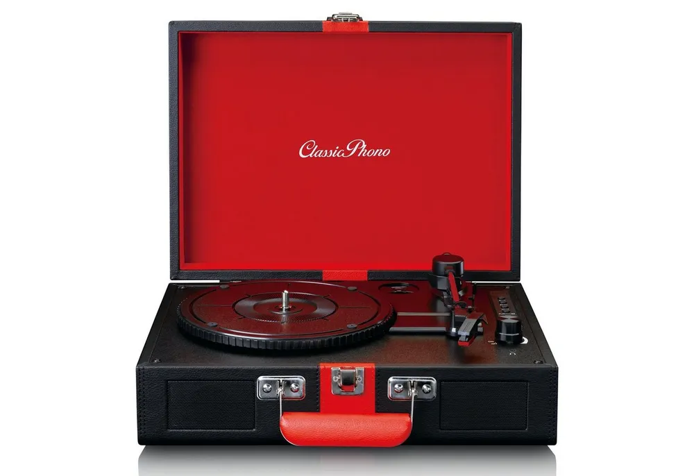 Lenco TT-110BKRD Plattenspieler (Riemenantrieb, Bluetooth, Retro-Design, Bluetooth, AUX-Streaming und Vinyl zu MP3-Formatierung)