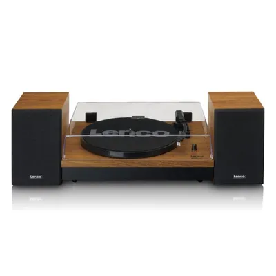 Lenco LS-310WD Bluetooth-Plattenspieler mit 2 Geschwindigkeiten, Holz + unabhängige Lautsprecher, 20 W
