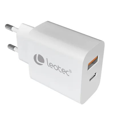 Ladegerät Leotec LECSPH20W2W2 Universal 20W USB-C PD 3.0 USB-A Weiß