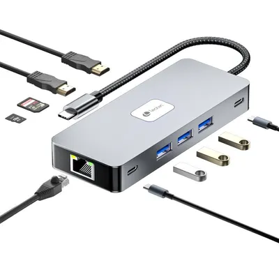 Leotec LEDS02 Dockingstation 10 in1 USB-C PD 100 W / HDMI 4K / USB 3.0 / RJ 45 / Micro SD