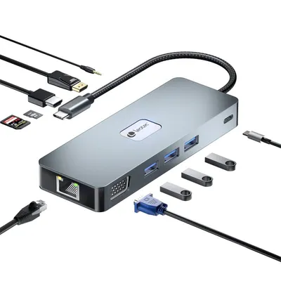 Leotec LEDS03 Dockingstation 11 in 1 Plus USB-C PD 100W / HDMI 4K / VGA / DP / USB 3.2 / RJ 45 / MSD