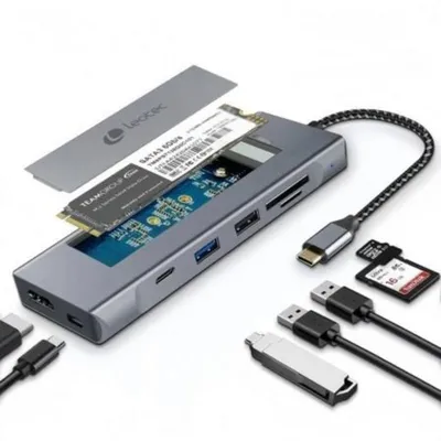Docking Station Leotec LEDS07 USB-C 8-in-1 SSD M.2 HDMI 4K Aluminium