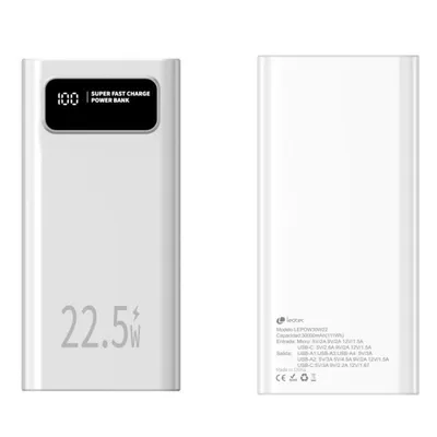 Powerbank Leotec LEPOW30W22W 30000mAh 22.5W PD QC3.0 LCD Weiss