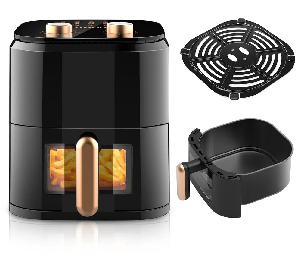 LETGOSPT Heißluftfritteuse Airfryer 5L mit Sichtfenster, Drehknopf für Temperatur & Timer, Ohne ÖL, Kompakter Heißluftfritteuse mit 15 Menüoptionen, 1500 W, 3D-Heißluftzirkulation, Antihaftkorb, Spülmaschinenfest, Fettarm