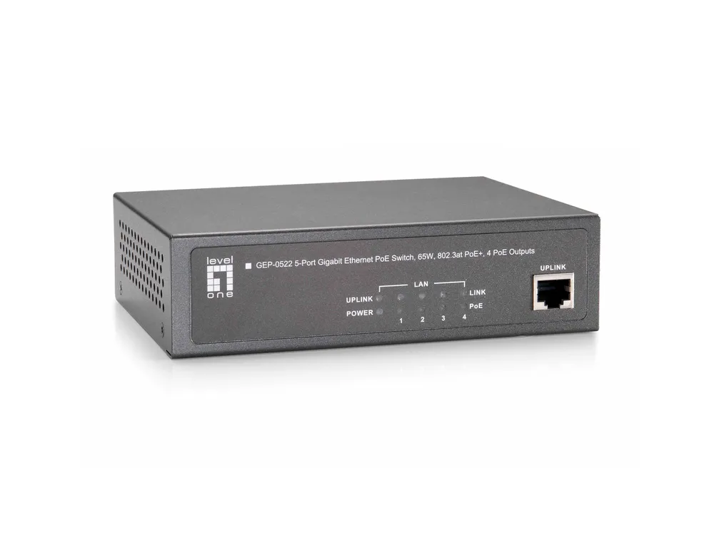 Switch LevelOne GEP-0522 5 Ports Gigabit PoE 65W Basic Management RJ-45 Grau