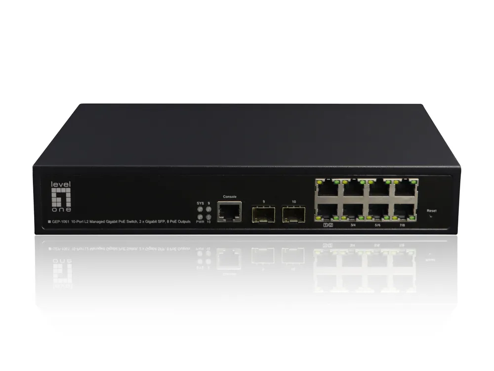 Switch LevelOne GEP-1061 Managed L2 8 Ports Gigabit PoE Rack-Montage