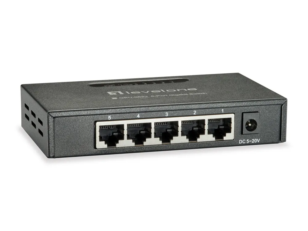 Switch LevelOne GEU-0523 5-Port Gigabit Ethernet Metallgehäuse Wandmontage