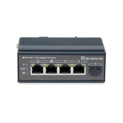 Switch LevelOne IGP-0501 Industrial 4x Gigabit PoE+ 1x SFP Metall IP30 DIN