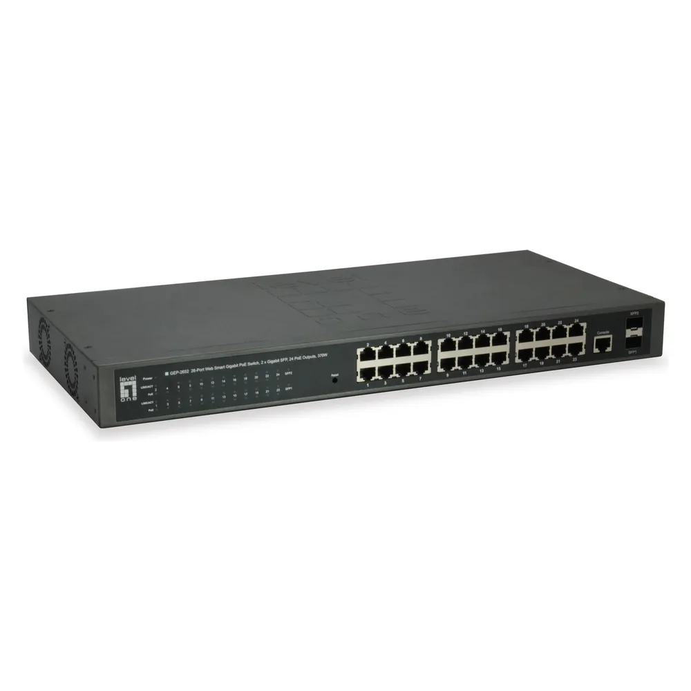 LevelOne 24x Ethernet, 2x SFP, PoE L2 Buffer, AC, 50/60 Hz