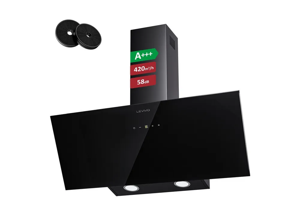Levivo Kopffreihaube A+++ 420 m³/h Dunstabzugshaube 60cm Umluft & Abluft A+++ 420 m³/h Dunstabzugshaube 60cm Umluft & Abluft, Aktivkohlefiltern, Fettfiltern, LED-Beleuchtung