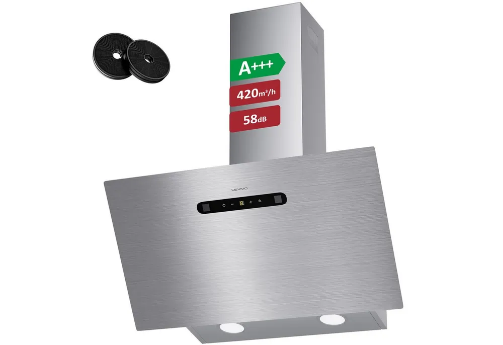 Levivo Kopffreihaube A+++ 420 m³/h Dunstabzugshaube 60cm Umluft & Abluft A+++ 420 m³/h Dunstabzugshaube 60cm Umluft & Abluft, Aktivkohlefiltern, Fettfiltern, LED-Beleuchtung