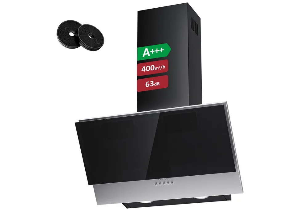 Levivo Kopffreihaube A+++ Dunstabzugshaube 60cm Umluft & Abluft mit 400 m³/h Luftleistung A+++ Dunstabzugshaube 60cm Umluft & Abluft mit 400 m³/h Luftleistung, Aktivkohlefiltern, Fettfiltern, LED-Beleuchtung