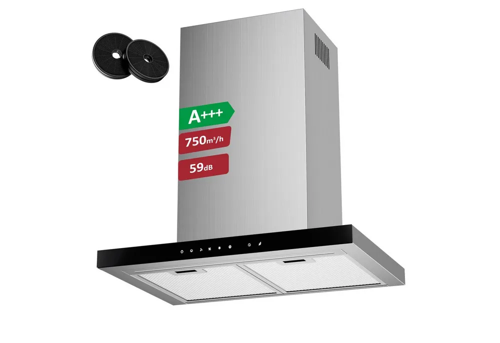 Levivo Wandhaube A+++ Dunstabzugshaube 60cm Umluft & Abluft mit 750 m³/h A+++ Dunstabzugshaube 60cm Umluft & Abluft mit 750 m³/h, Aktivkohlefiltern, Fettfiltern, LED-Beleuchtung